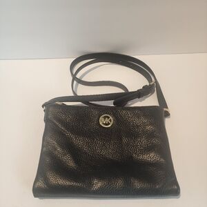 Michael Kors Black Leather Crossbody Wallet Bag with gold-tone hardware